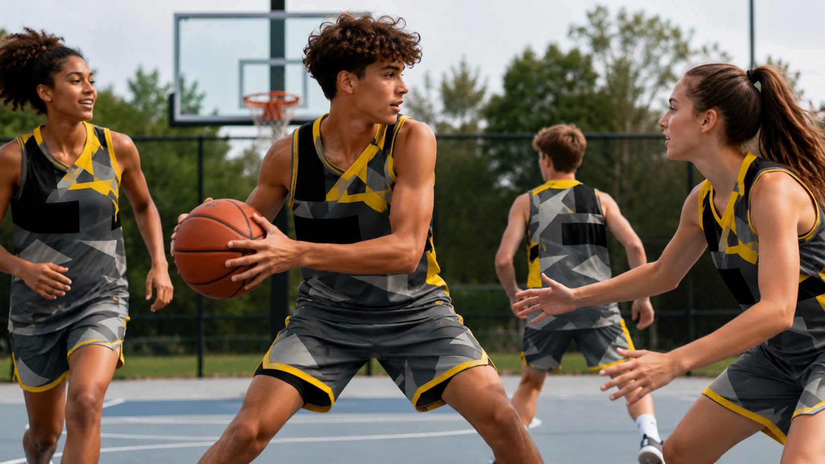 Basketball team in custom uniform